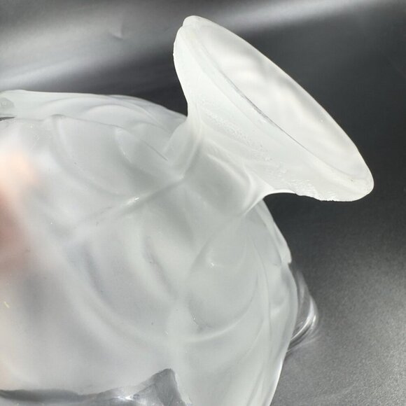 Viking Art Glass Epic Leaf Compote in Crystal Satin Frosted Clear Dish Bowl VTG - Picture 7 of 13